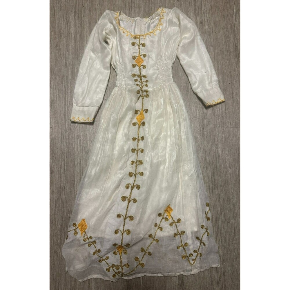 Ethiopian Traditional Dress Handmade Habesha Kemis Embroidered Gold Orange